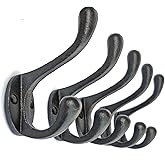 Ambipolar 5 Pack Decorative Cast Iron Heavy Duty Double Hooks, Wall Mounted Coat Hooks, Vintage Inspired (Antique Black) (Cornish Hook)
