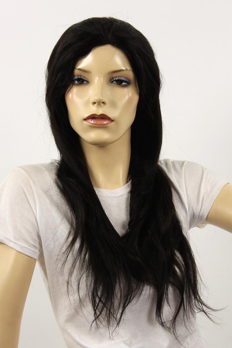 Schaufensterpuppendiscount Perücken Damen Lang Schwarz Echthaar Schaufensterpuppendiscount Perücken Damen Lang Schwarz Echthaar Mittelscheitel Glatt Alltag Stylisch 80er Jahre Party handgenüpft ca