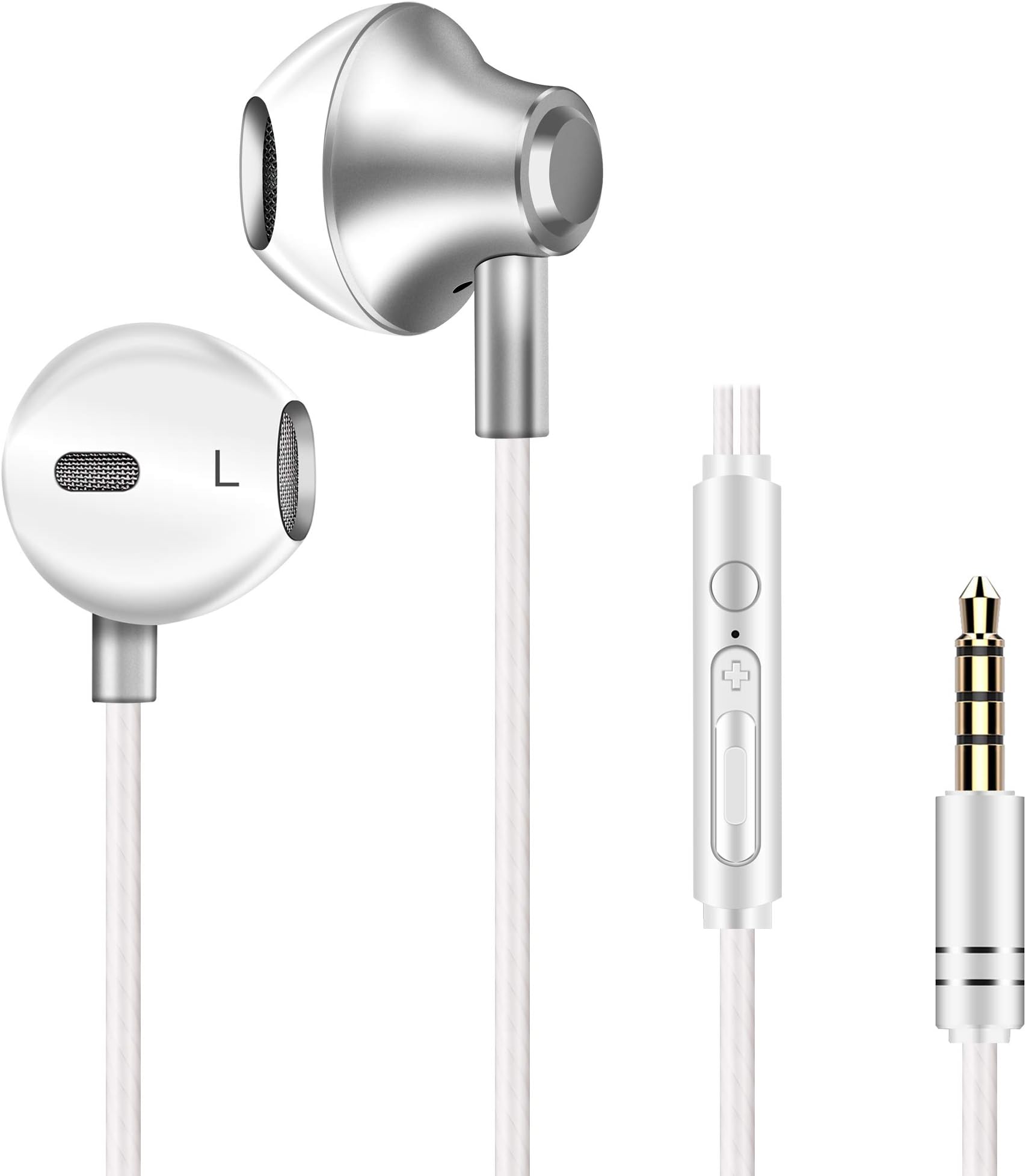 Fasgear Earphones, Heavy Deep Bass Noise Isolating Wired Earbuds, Headphones With Stereo Mic Remote, Compatible with iPad, iPod, Android Smartphones, MP3 and Devices With 3.5mm Headphone Jack (White)