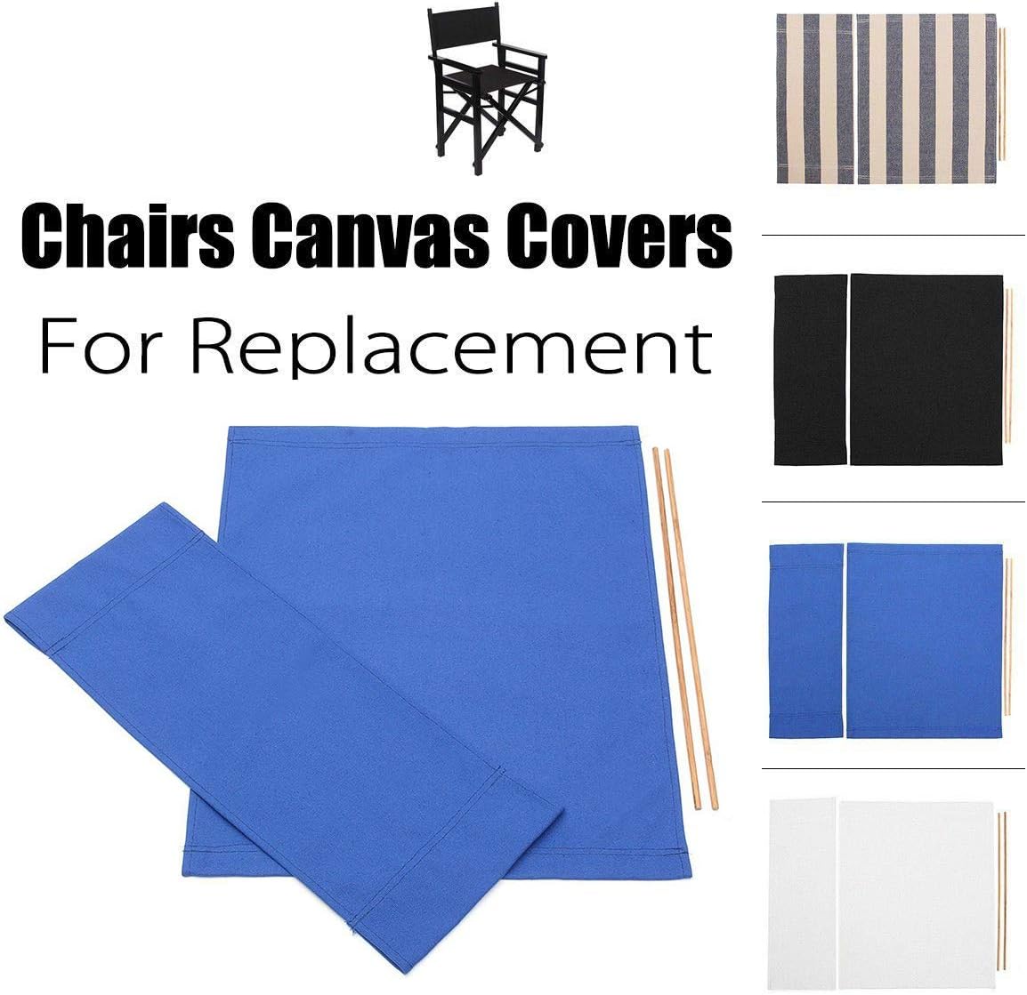 FreeLeben 1 Pair Seat Cover, Casual Directors Chairs Cover Kit Replacement Canvas Seat Covers Stool Protector 2 Size (Blue)