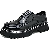 Men's Patent Platform Leather Classic Oxford Shoes Round Toe Lug Sole Non-Slip Lace-Up Business Leather Shoes Fashionable Work Formal Oxfords