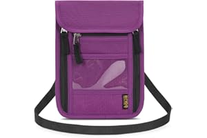 ROOSALANCE Passport Holder for Travel, Neck Pouch Travel Wallet With RFID Blocking, Waterproof Lightweight Passport Wallet for Women and Men (Purple)