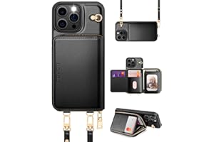 OCASE Compatible with iPhone 16 Pro Max Crossbody Wallet Case with Card Holder, PU Leather Zipper Handbag Phone Purse with RFID Blocking Kickstand Wrist Strap Lanyard 6.9 Inch, Black