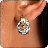 14K Gold Plated Clip On Earrings for Women - Geometric Statement Non Pierced Earring Chunky Knot Link Colorful Dangle Clip Earrings Trendy Jewelry Gift