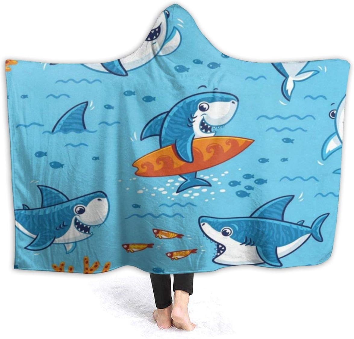 EJudge Fleece Wearable Hooded Blanket Underwater Hipster Shark Fish Soft Cozy Fuzzy Plush Kids Blankets Hoodie Microfiber Throw Wrap Cloak Cape for Couch Sofa Chair Fall Nap Travel Kids/Baby