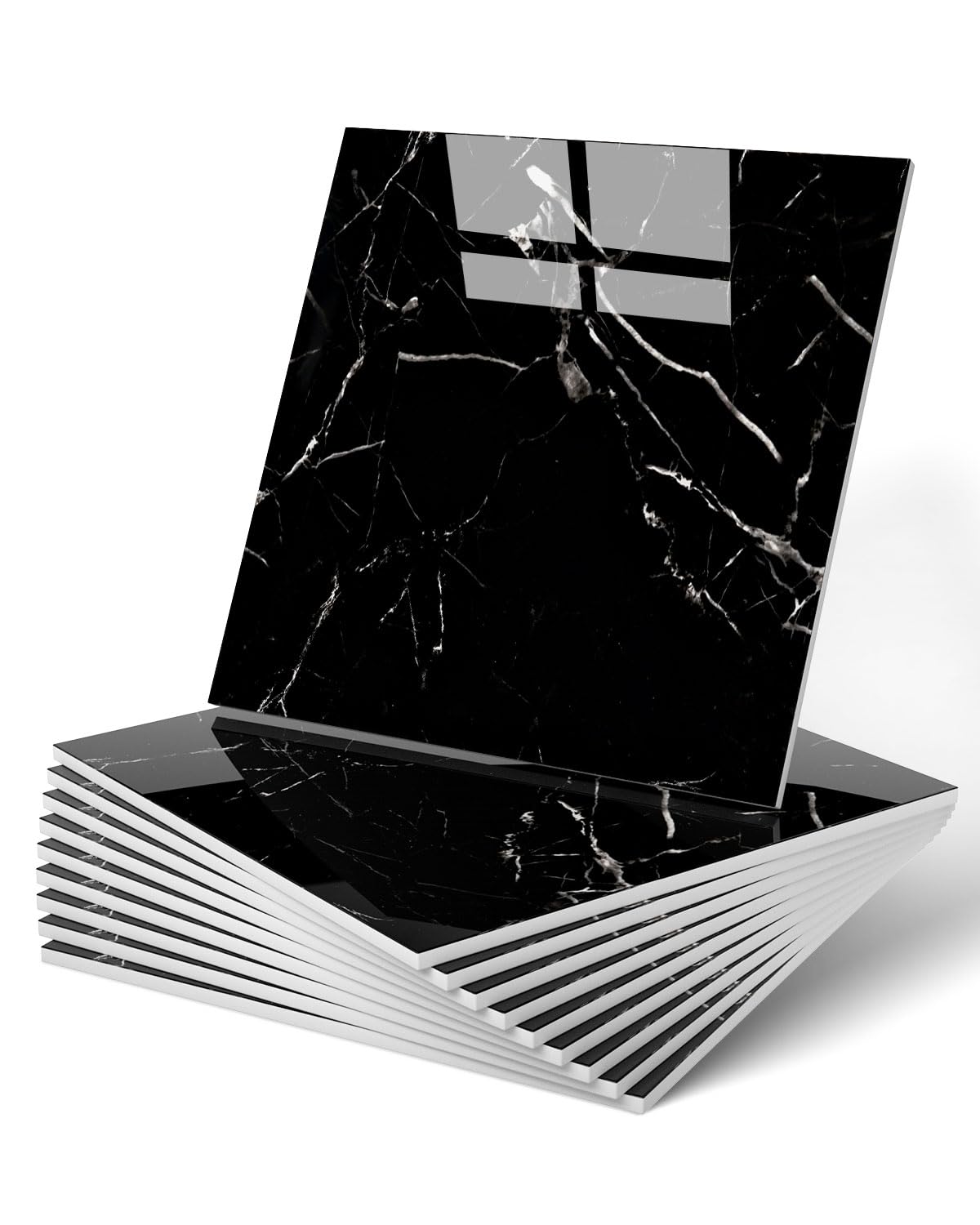 Photo 1 of WADILE 20pcs Waterproof Peel and Stick Marble Wall Tiles, 11.8"x11.8" Self-Adhesive PVC Panels for Bathroom, Kitchen, and Living Room Black (Not Real Tile)