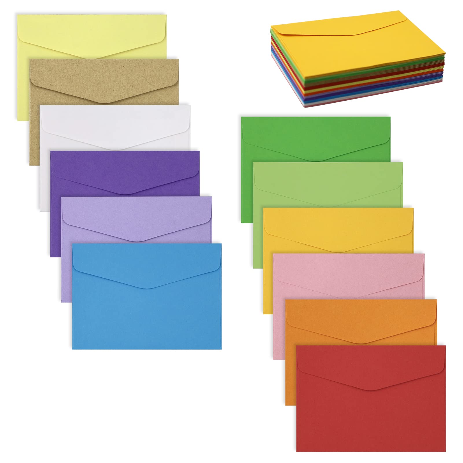 Mini Coloured Envelopes 60 Pcs Small Envelopes 12 Assorted Colours for Greeting Cards, Wedding, Birthday 11.7 x 8.2 cm(4.6 x 3.2 inch)