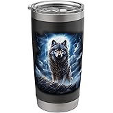 Gray Wolf on Hill by Moon and Universe Fantasy Art Wildlife Stainless Steel Insulated Tumbler