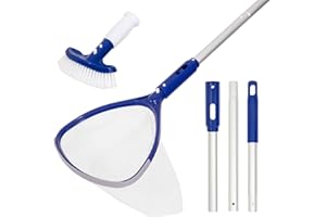 POOLAZA Pool, Spa, Hot Tub Skimmer Net & Brush with Grip Handle & 33" Aluminum Pool Pole, 9" Deep Net Fine Mesh Pool, Spa, Hot Tub Net Skimmer & Brush with Pole & Handle for Small Inflatable Pool