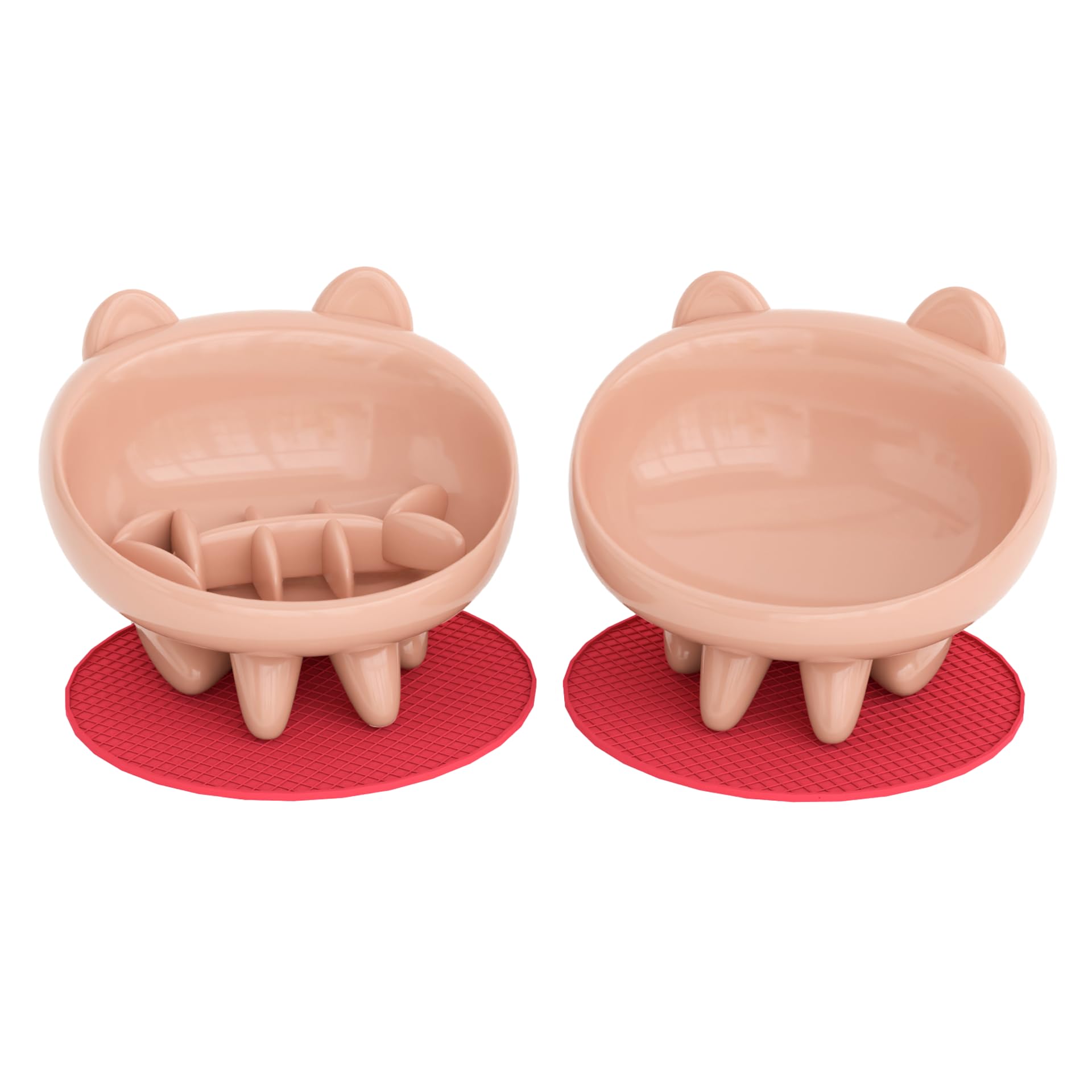 Photo 1 of 2 Pack, Elevated Slow Feeder Cat Bowls, Anti Vomit Tilted Ceramic Bowl with Non-Slip Cat Food Mat, Whisker Friendly Raised Food Dish are Custom-Designed for Senior Cats and Toy Dog (Pink)