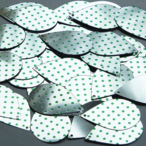 Sequin Green Polka Dot on Silver Teardrop 1.5 inches Couture Loose Paillette Sequins