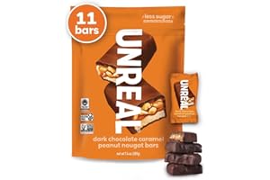 UNREAL Dark Chocolate Peanut Caramel Nougat Bars - Individually Wrapped, Low Sugar Chocolate, Snacks for Adults & Kids, Organic Ingredients, Soy Free, Non-GMO (1 bag, 209grams)