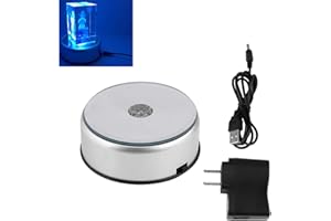 LED Luminous Base, LED Colorful Light Rotating Crystal Display Base Stand Holder 7 Colorful with AC US Adapter Silver 1.5inch