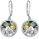 Mountain Earrings Sterling Silver Sun and Tree Dangles Natural Abalone Shell Jewelry Birthday Gifts for Women