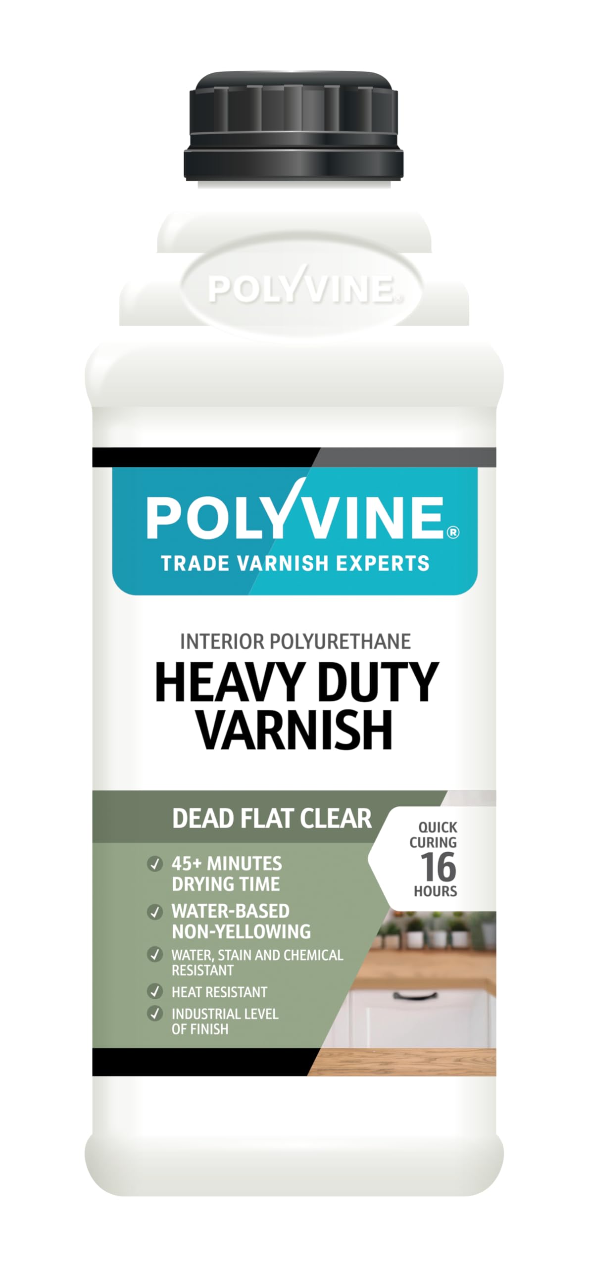 Polyvine Heavy Duty Interior Varnish Satin or Dead Flat Finishes – Quick Dry Varnish – Polyurethane, Water-Based, Water Resistant Coating for Indoor Woodwork, Painted Surfaces & More, Dead Flat 1L — image 1