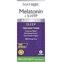 Natrol Melatonin + 5 HTP Advanced Sleep Time Release Bi-Layer Tablets, Triple-Action Formula, Calm The Mind, Helps You…