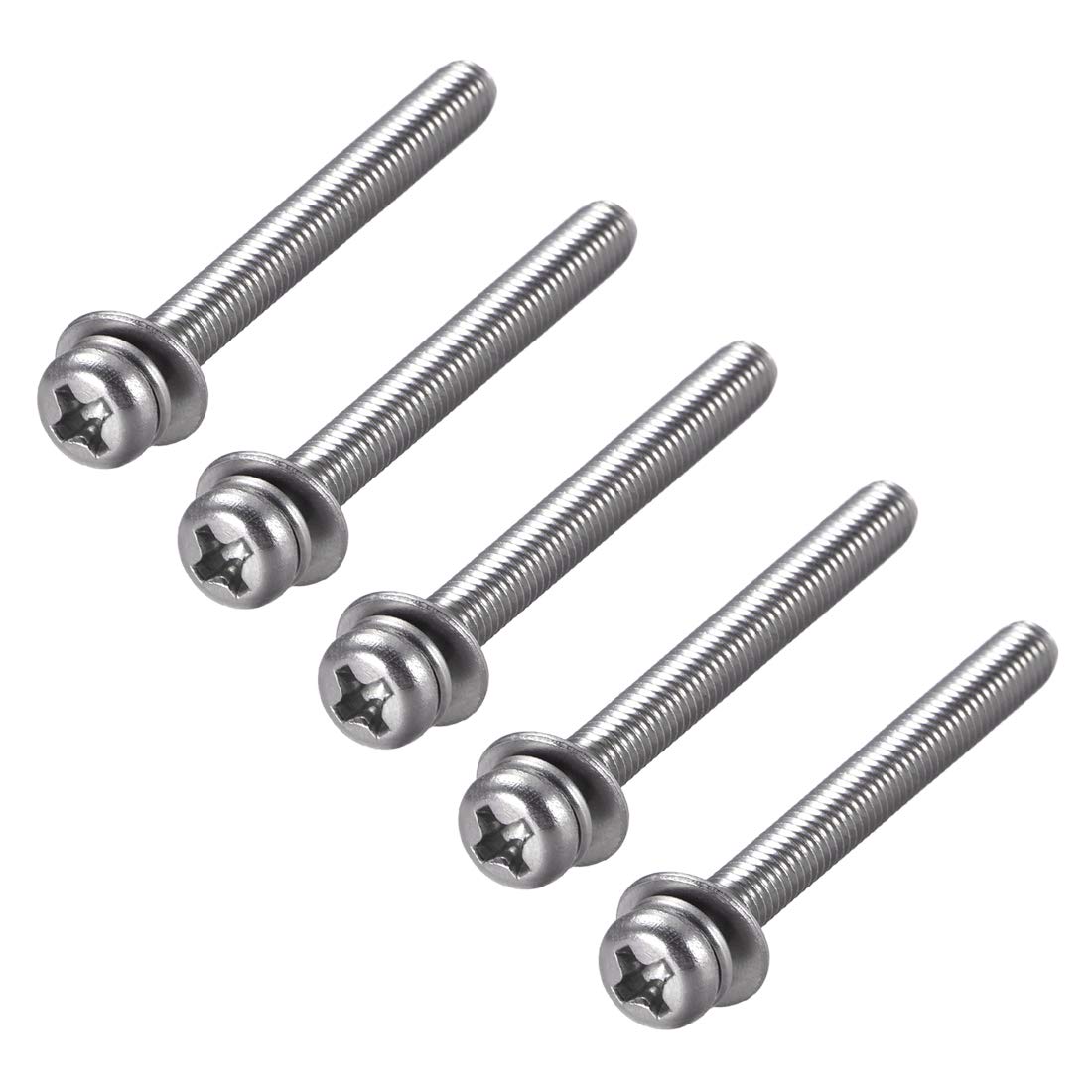 sourcing map M4 x 40mm Stainless Steel Phillips Pan Head Machine Screws Bolts Combine with Spring Washer and Plain Washers 5pcs