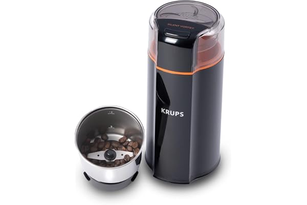 Krups GX332850 Silent Vortex 3-in-1 Grinder for Coffee, Spices, and Dry Herbs, Compact Design, 12 Cups drip Coffee, Black - S