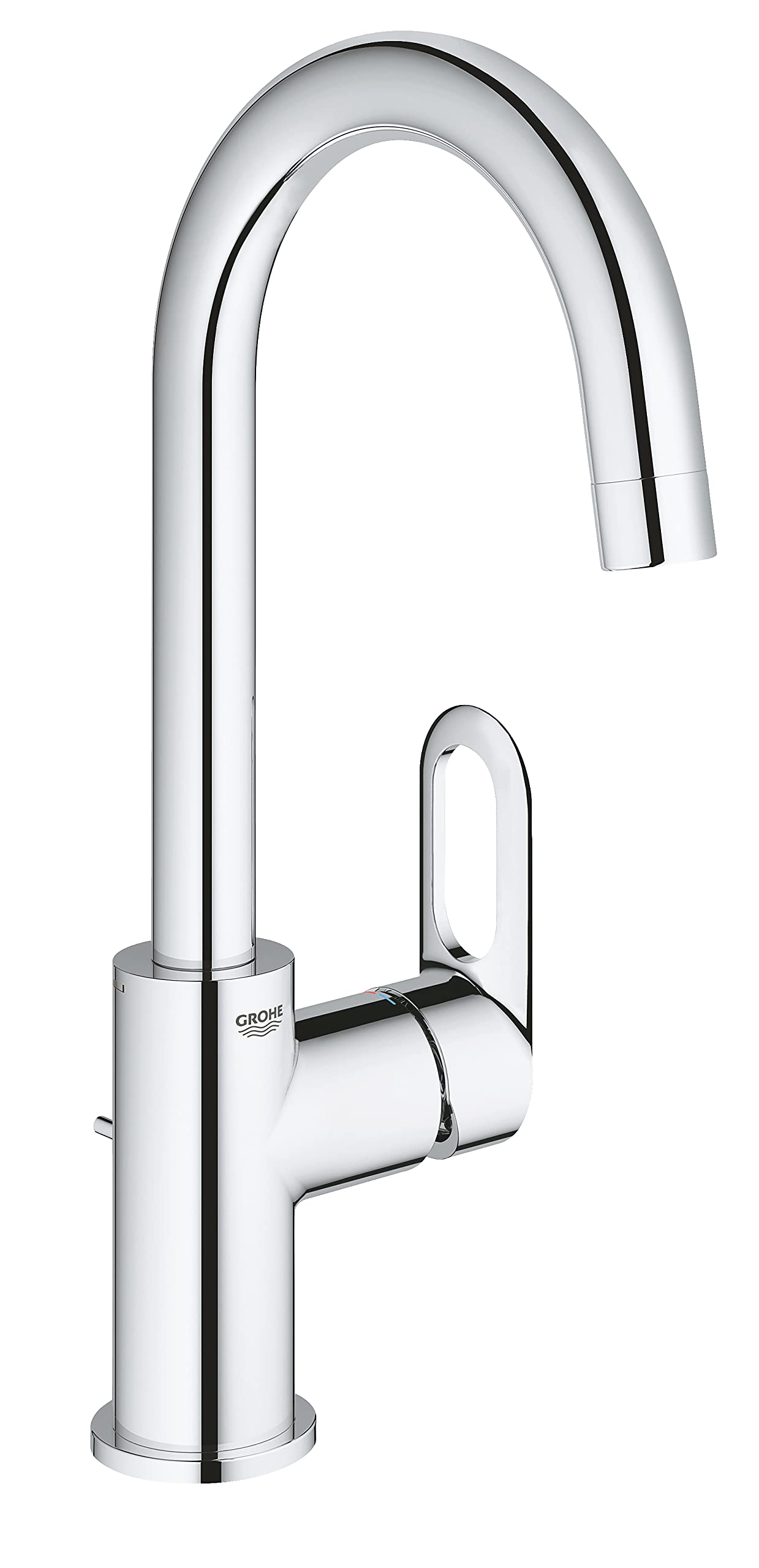 GROHE Bauloop Single-Lever Basin Mixer L-Size Eco-Friendly Tap with High Swivel Spout and Pop-Up Waste Set, Chrome Finish 23763000