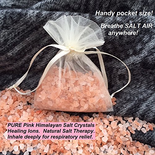 HIMALAYAN SALT AIR Pocket Inhaler. Handy Respiratory Wellness. Sinus & Lung Relief, Allergy Asthma Cough. Healing Ions. NO scent! Travel Portable Dry NETI Pot! Pure Pink. 100% natural. Organza sachet!