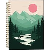bitCNY Boho Minimalist Mountain Notebook, Boho Gifts for Women, Nature Journal with Lined Pages, Aesthetic Forest Gift for Writers & Hikers, 5.5x8.3 Inch 270