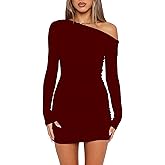 Mokoru Women's Sexy Elegant Off Shoulder Long Sleeve Ruched Bodycon Cocktail Party Mini Dresses