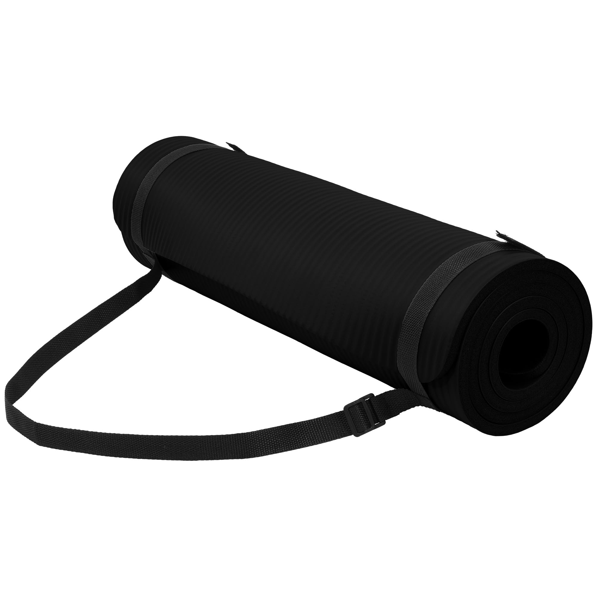Fitvids 1/2-Inch Thick High Density Foam Exercise Yoga Mat with Carrying Strap, For Cushioning The Body Against Hard Floors, Midnight