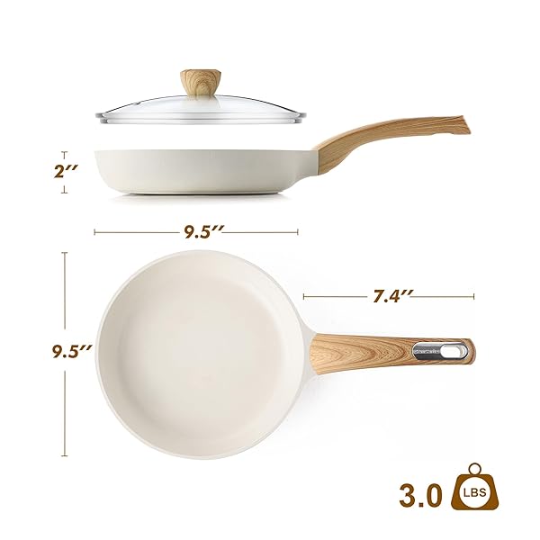 SENSARTE CERAMIC NONSTICK FRYING PAN SKILLET WITH LID, 9.5INCH NON STICK PAN OMELET PANS, NON-TOXIC KITCHEN COOKING CHEF’S PAN, FREE OF INTENTIONALLY ADDED PFAS/PTFE/PFOA, INDUCTION COMPATIBLE, WHITE