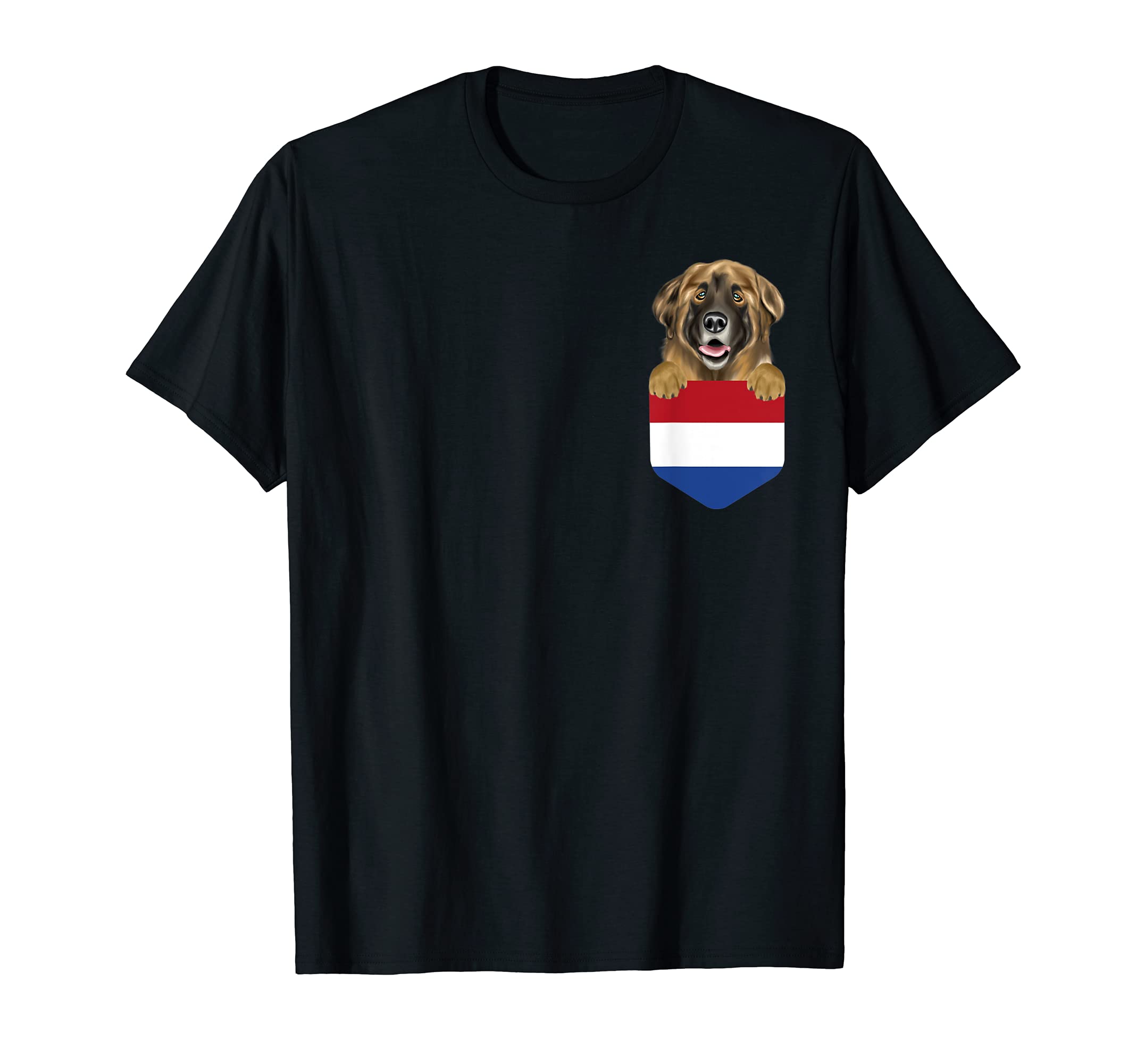 Netherlands Flag Leonberger Dog In Pocket T-Shirt