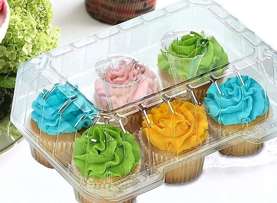 Decony Cupcake Boxes 6 Count [ MADE IN USA ] Clear Plastic Cupcake