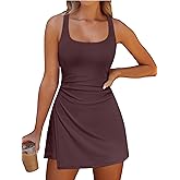 Caracilia Womens Tennis Dress Built in Shorts Square Neck Sleeveless Workout Athletic Mini Skort Dress Golf Summer Outfits