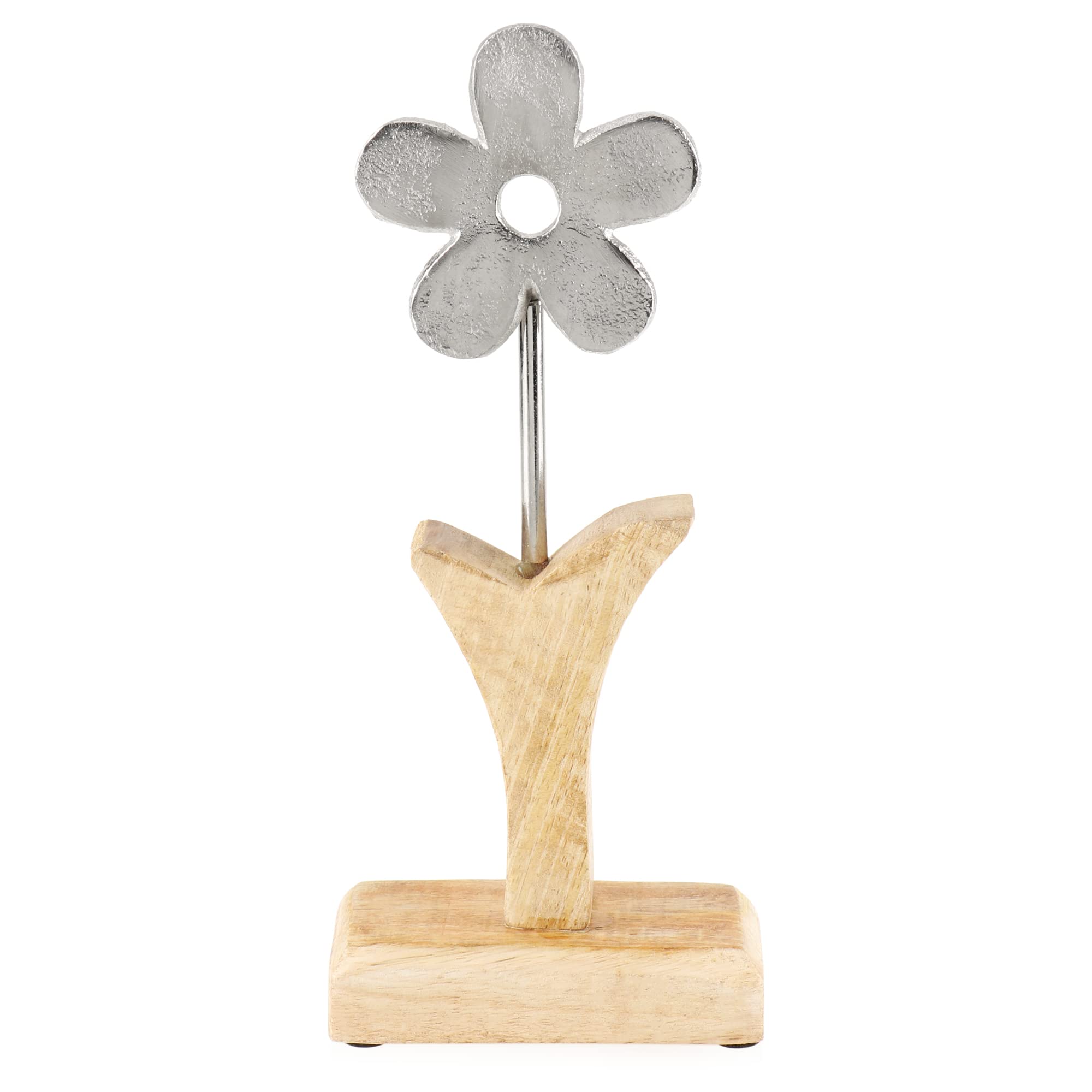 com-four® decorative flower stand - premium metal flower on a mango wood base - decorative flower made of metal to put up and give as a gift (1 piece - flower 1)