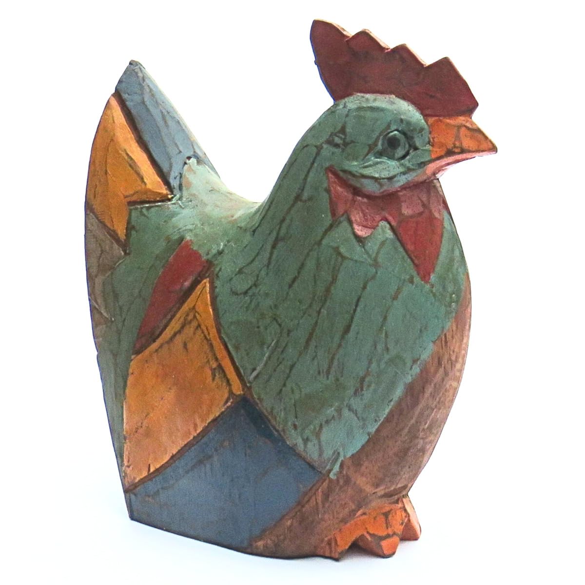 Wooden Hen/Chicken Ornament/Statue - Hand Carved and Painted in a Rustic Style