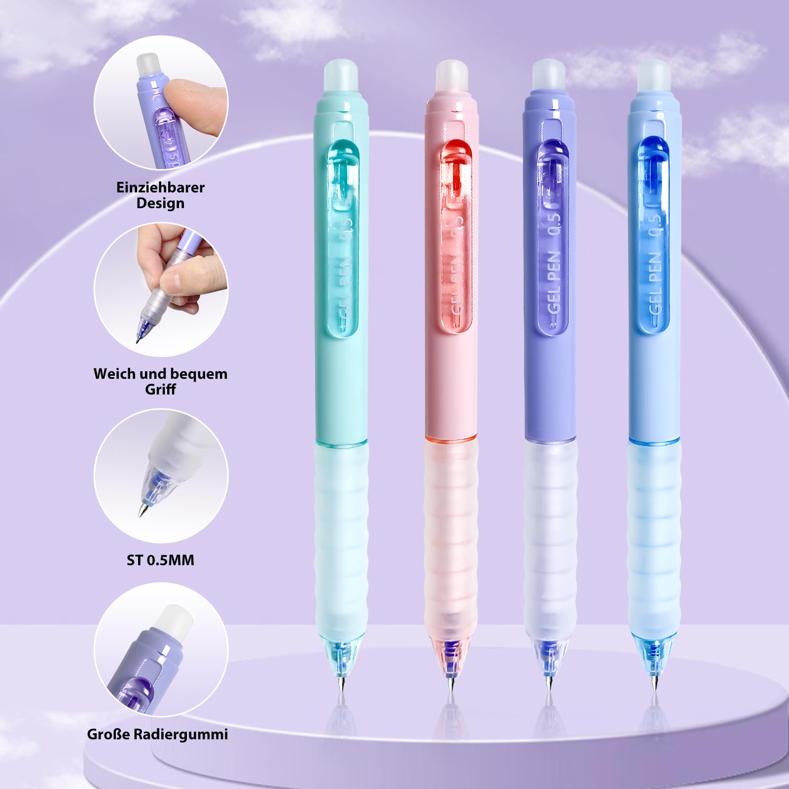 Xiaocanglan Radierbarer Kugelschreiber, 4 Stück Blau Tintenroller Radierbar Radierbare Stifte Kugelschreiber Radierbar, 0.5MM Radierbarer Tintenroller Studenten Geschenk Schule Bürobedarf Schulsachen 2
