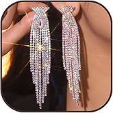 Silver Prom Earrings Jewelry Sparkly Rhinestone Earrings for Women Long Tassel Bling Crystal Chandelier Earring Prom Dress Outfit Accessories Wedding Guest Dresses for Women