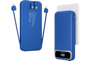 AONIDI 12000mAh Lightweight-Portable-Charger-Power-Bank with Built-in Cables and AC Wall Plug, PD20W USB-C Fast Charging Battery Pack, LED Display External Travel Phone Charger for All iPhone,Samsung,Android