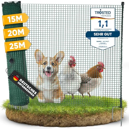 NATURIZ® Weidezaun & mobiler Hundezaun 20m - Camping Zaun für Hunde ohne Strom, Begrenzungszaun, Gartenzaun, Hühnerzaun extrem stabil, 90cm hoch (20m)