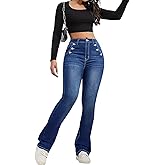 Cuyulitcik Plus Size Flare Jeans for Women Wide Leg Jeans Women High Waisted Bell Bottom Jean for Womens Stretchy Jean Button