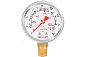 GOATACURA 0-160psi/kpa Glycerin Filled Pressure Gauge, 2" Dial Size, 304 Stainless Steel Case, 1/4" NPT Lower Mount, with High Accuracy, for Measuring Water Air Hydraulic Pressure