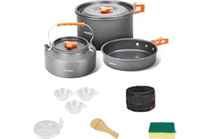 Onlyfire 10pcs Camping Cookware Mess Kit Set with Stove, Backpacking Camping Pot Pan Kettle Set, Non-Stick Lightweight Campin