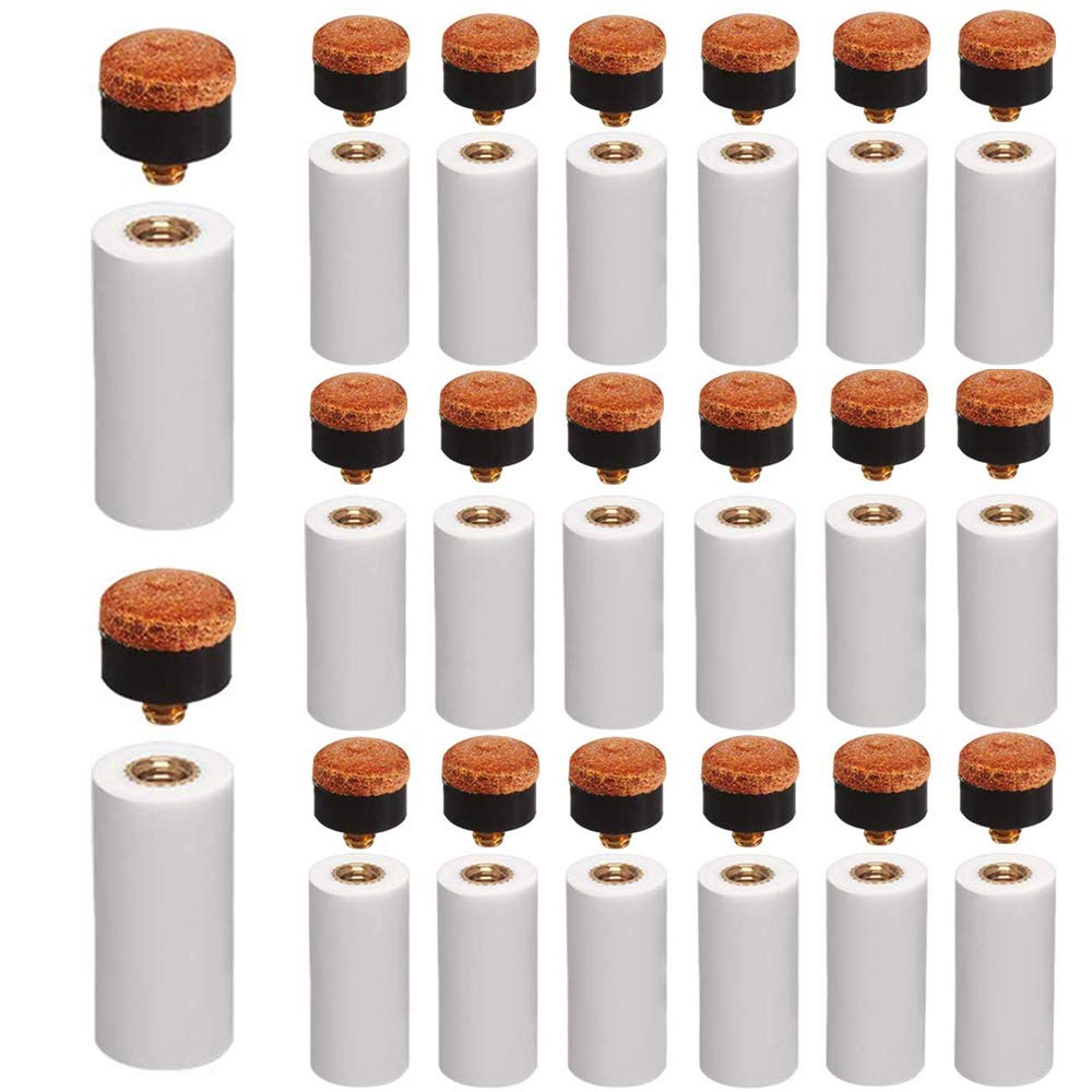 Amacoam Pool Cue Tips 20 Pieces 12 mm Hard Billiard Cue Tips Brass Screw-on Replacement Tips with Pool Cue Stick Ferrules for Snooker Pool Cues Hard Brown Tip Set Billiard Accessories