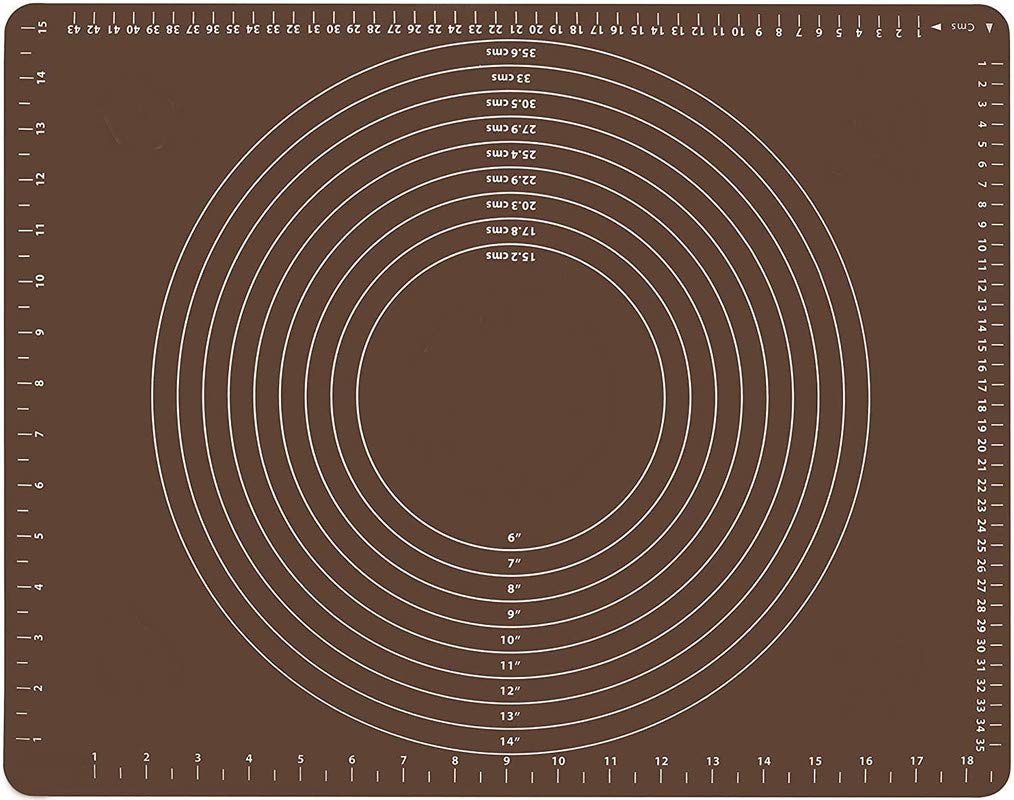 ALCIONO Silicone Baking Mat, Non-Stick Pastry Mat Board Table Placemat Pad for Baking, Rolling Dough with Measurements, Reusable Heat-Resistant BPA Free - (Brown), (Size: 20" X 16")