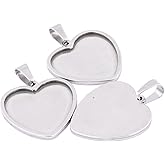 Reidgaller 10pcs Stainless Steel Heart Shape Cabochon Base Settings 25mm Blank Pendant Trays DIY Necklace Jewelry Bezel Findings