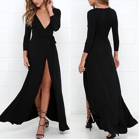 long sleeve wrap maxi dress with split