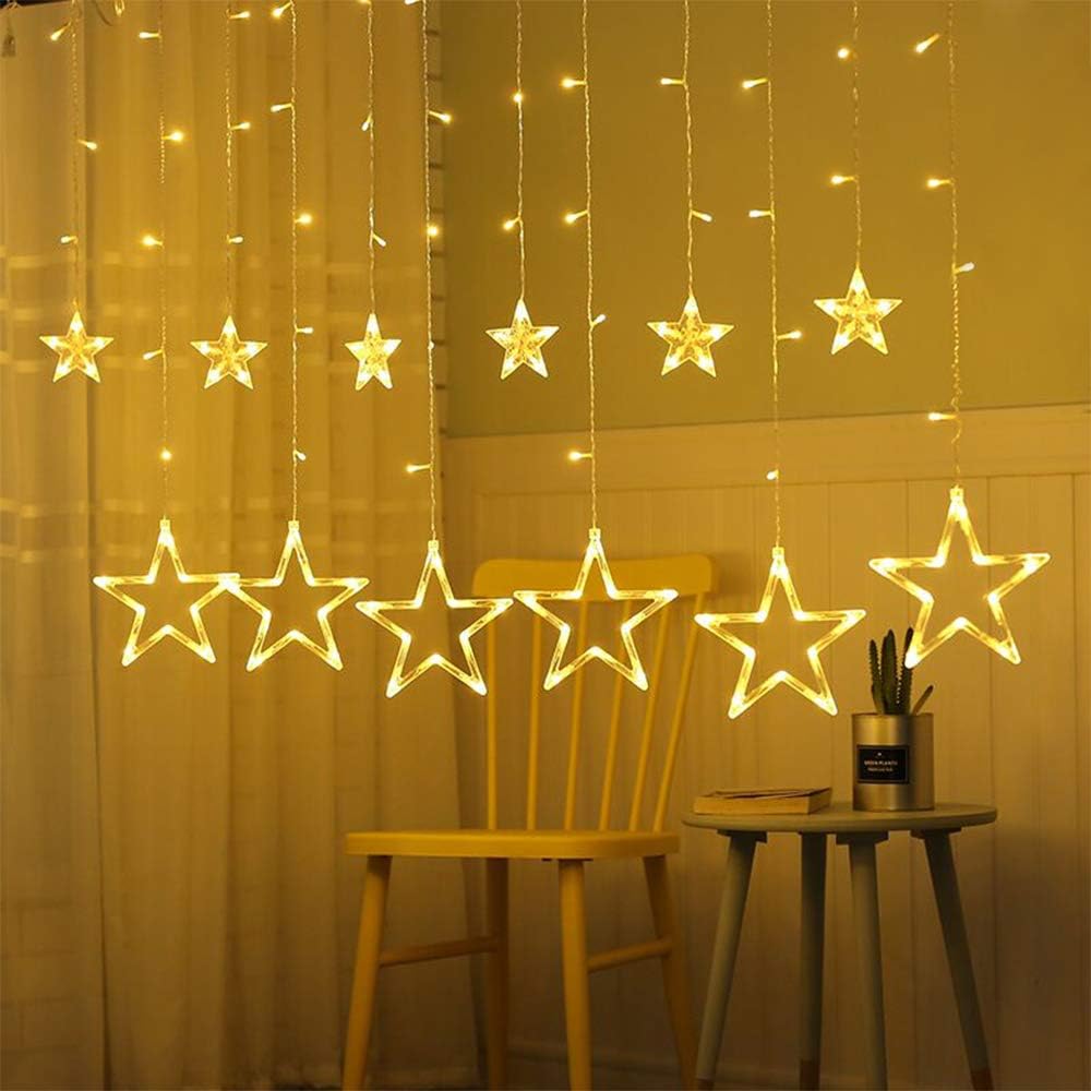 Rideau Lumineux étoiles LED - 4 Pièces - Déco Noël Intérieur/extérieur - Piles AAA (non Incluses) - Blanc Chaud