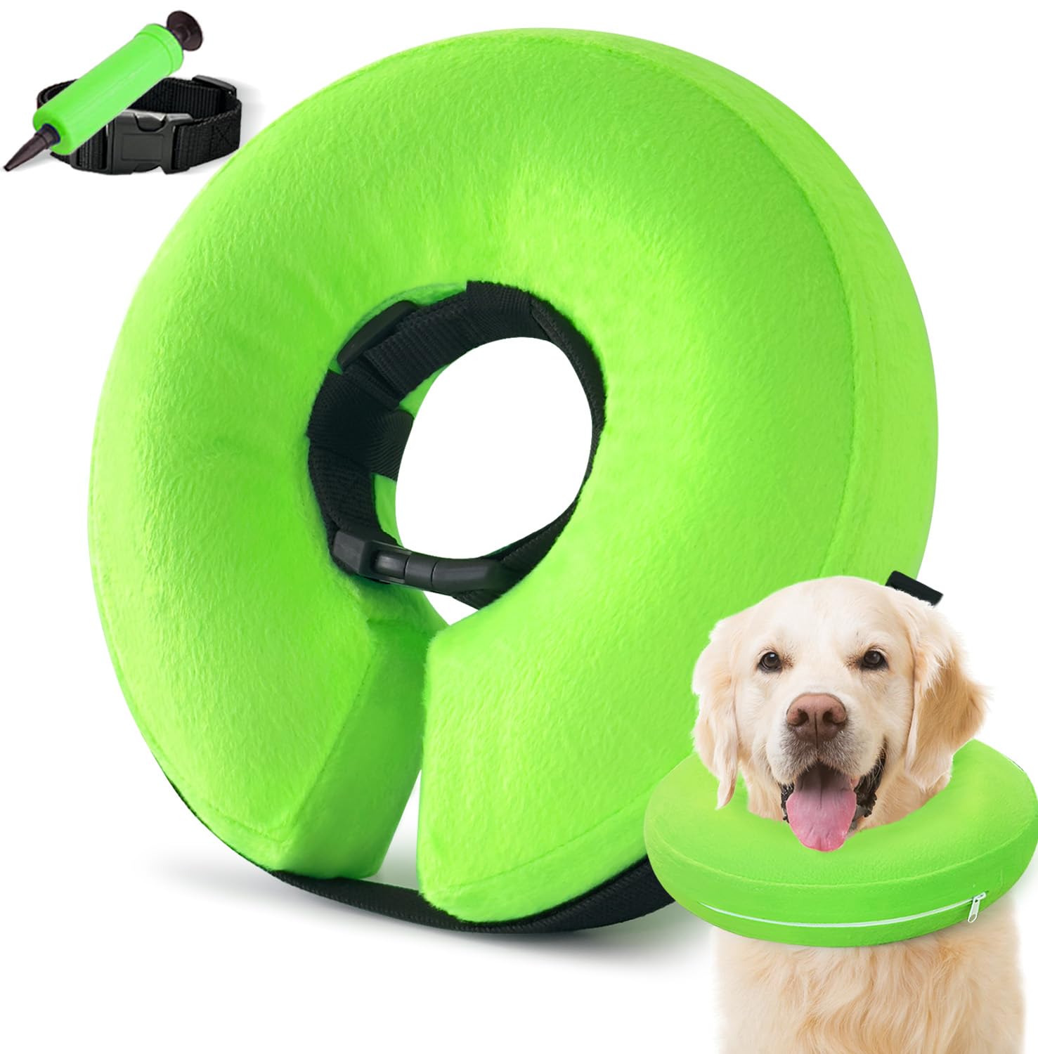 Photo 1 of Inflatable Dog Cone Collar, Cone for Dogs to Stop Licking, Donut Collar After Surgery, Soft Dog Cone Alternative, Cones Collar for Small Medium Large Dogs (Green, M (Neck 9"-13"))