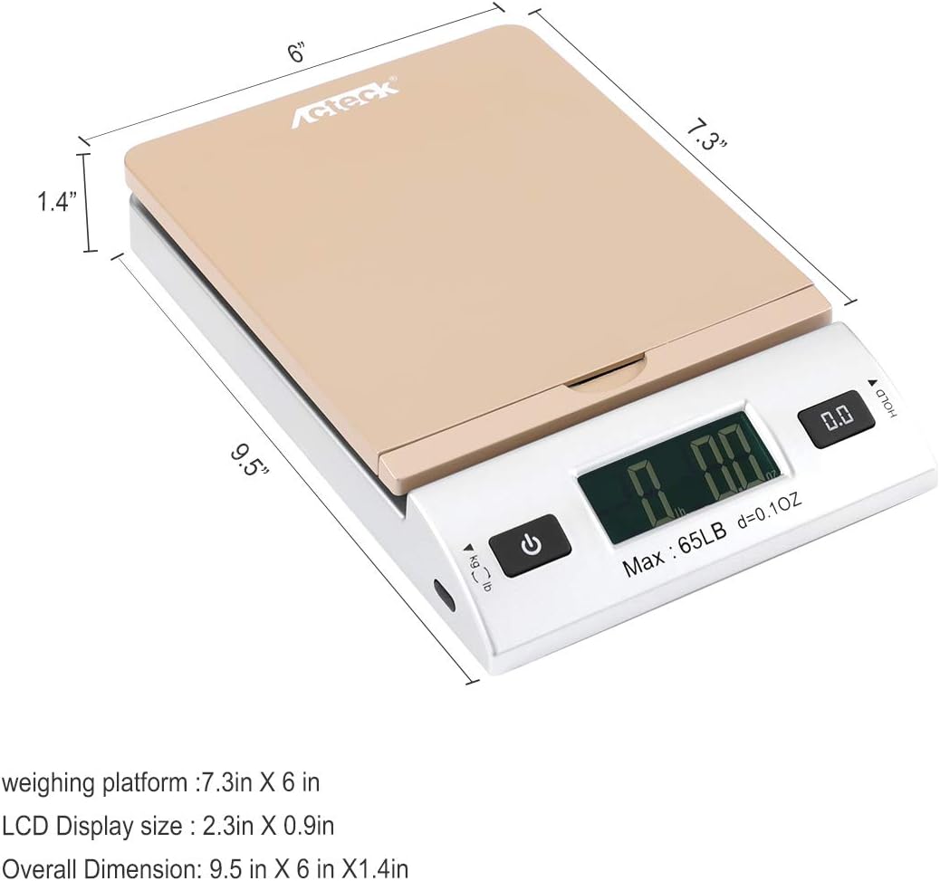 Acteck A-CK65GS 65LBx0.1OZ Digital Shipping Postal Scale with Batteries and AC Adapter, Gold Silver : Office Products