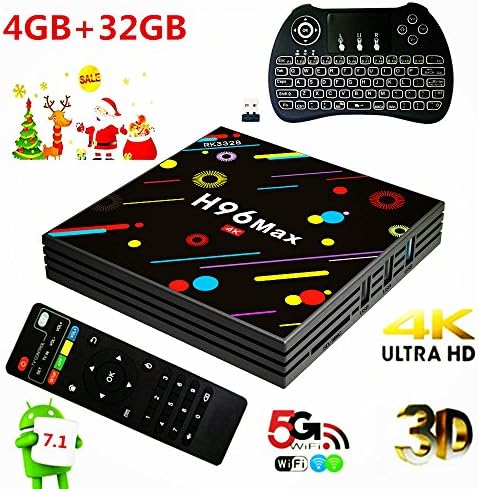 [2018 Version] TV Box, H96 Max 4GB +32GB Smart 4K TV Box Android 7.1 RK3328 Quad Core CPU Wifi Set Top Boxes Support 3D 4K Ultra HD TV with h9 wireless backlit keyboard