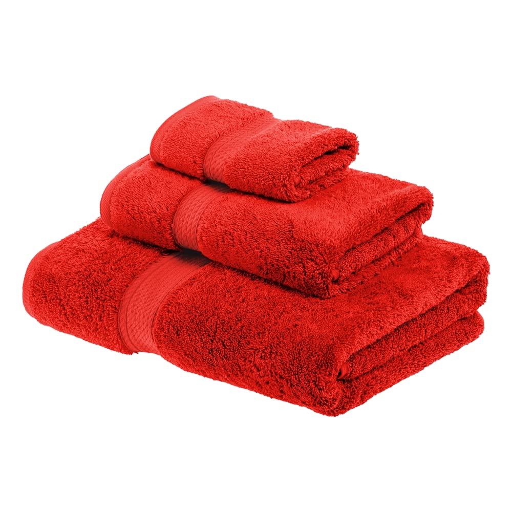 Superior 3-Piece Egyptian Cotton Towel Set, Red: Bath, Hand, Face Towels - 900 GSM, 100% Long-Staple Combed Cotton