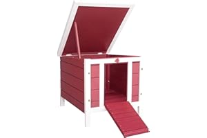 PawHut Small Wooden Rabbit Hutch Bunny Cage Guinea Pig Cage Duck House Dog House with Openable & Waterproof Roof, Red